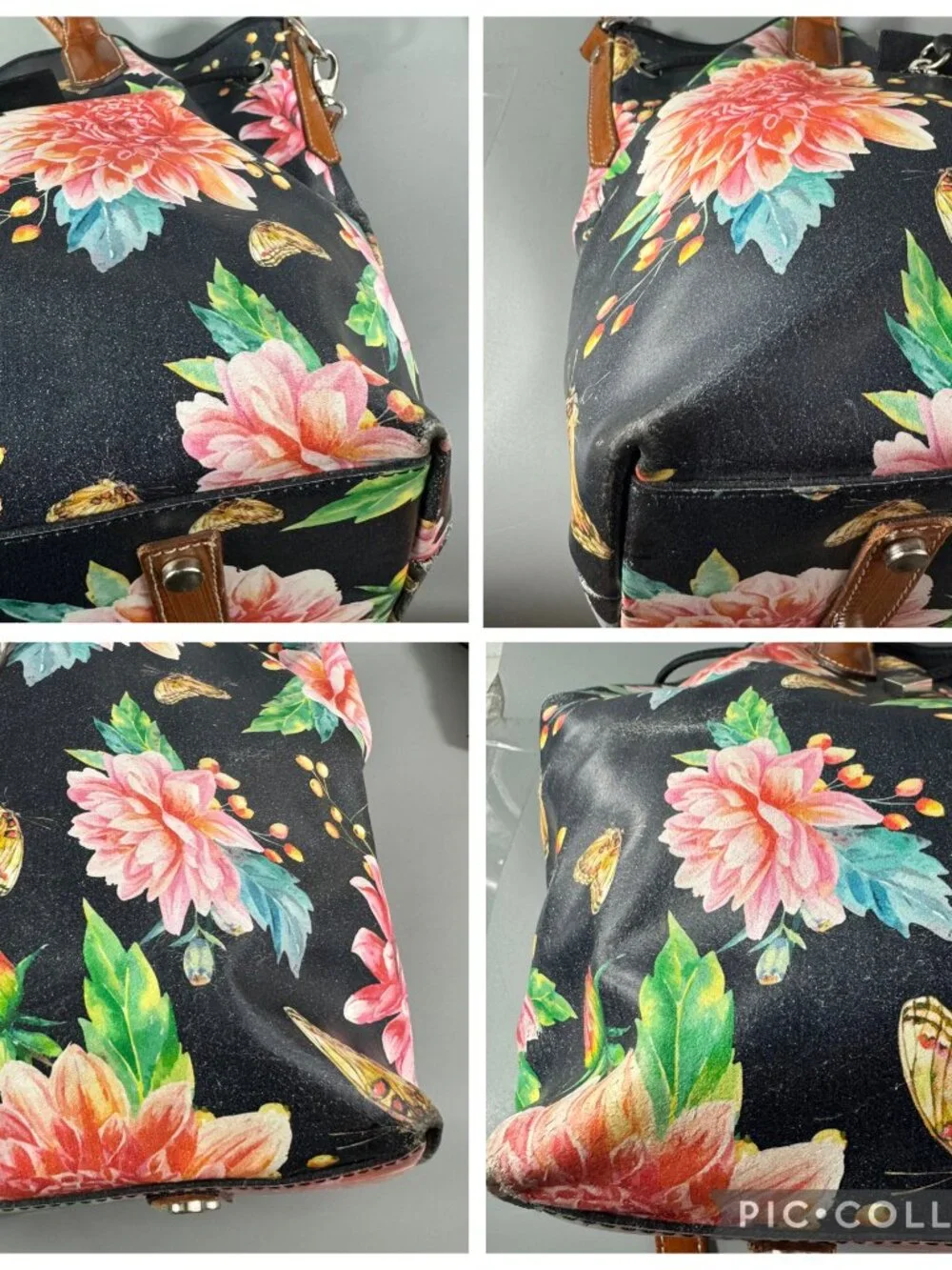 Cavalcanti Italian Black Leather Floral Spring Summer Drawstring Satchel Bag